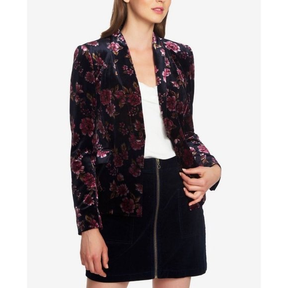 1. State Velvet Suit Jacket Blazer 4 6 Small Black Blue Purple Stretch - Picture 1 of 11